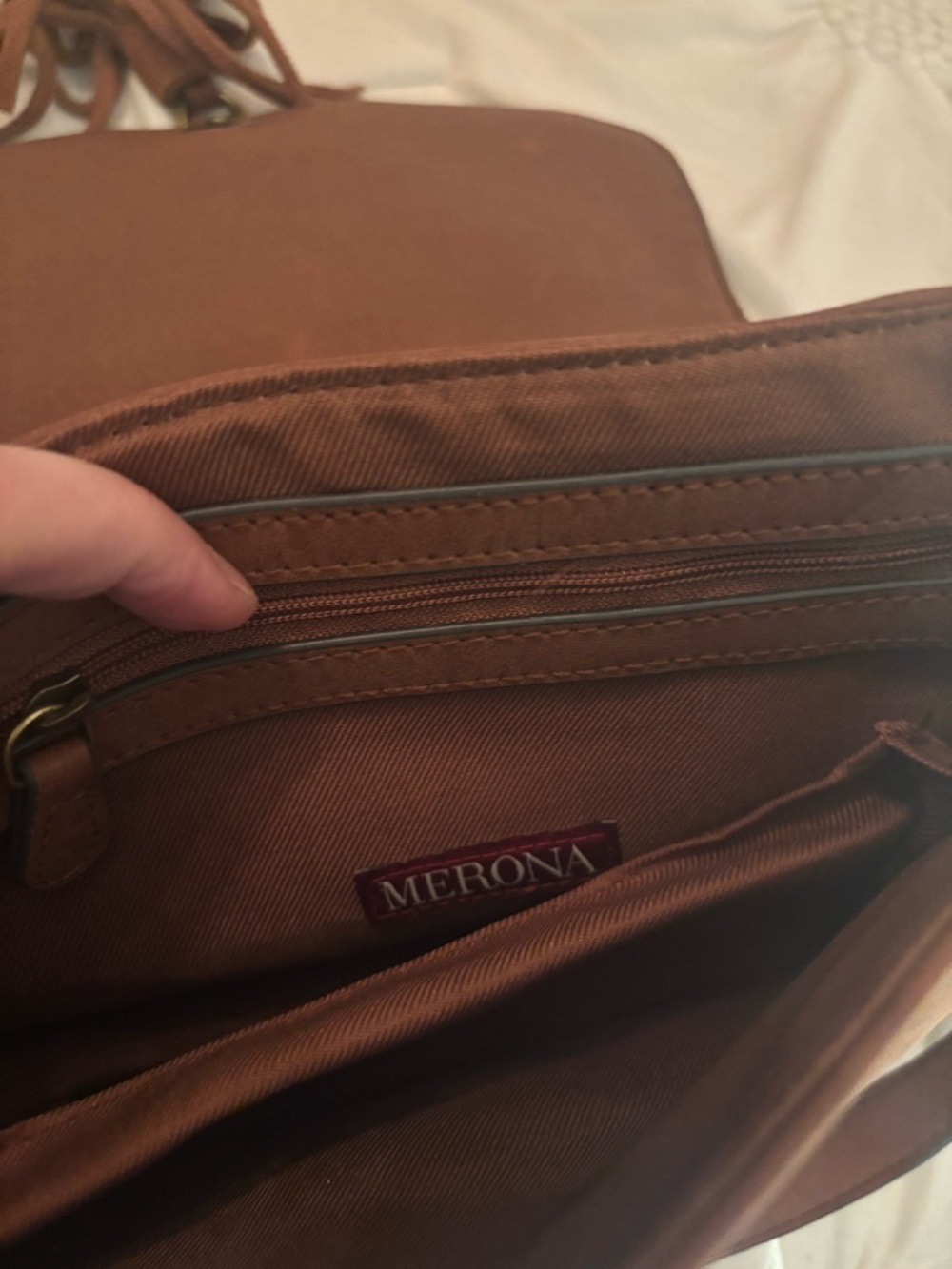 Merona Brown Leather Crossbody Bag with Tassel - Picture 3 of 6